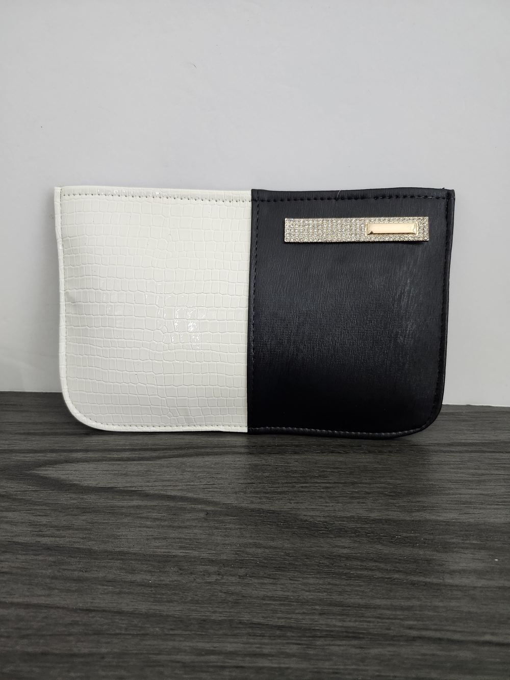 Two-Tone Black and White Women's Clutch with Gold Accent